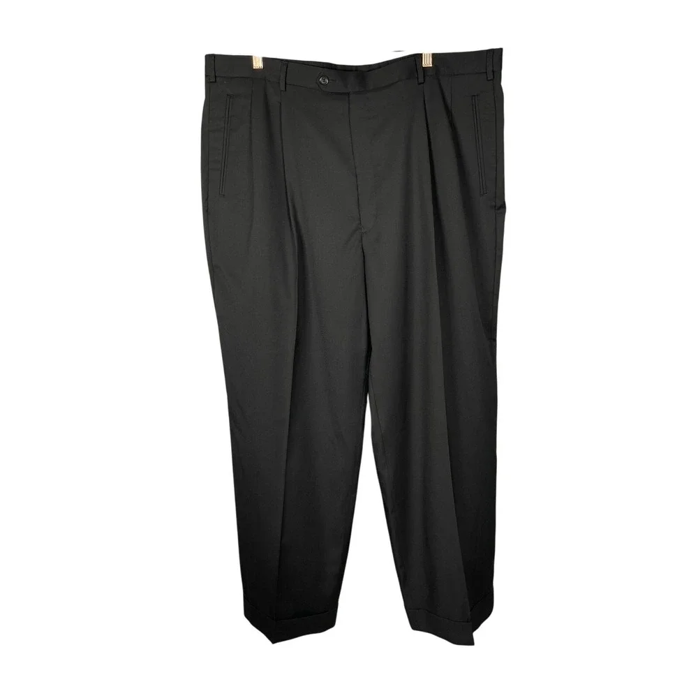 Crème de Silk‎ 2pc Suit 3XL Black with White Topstitch Wool Pleated Pants 43x32